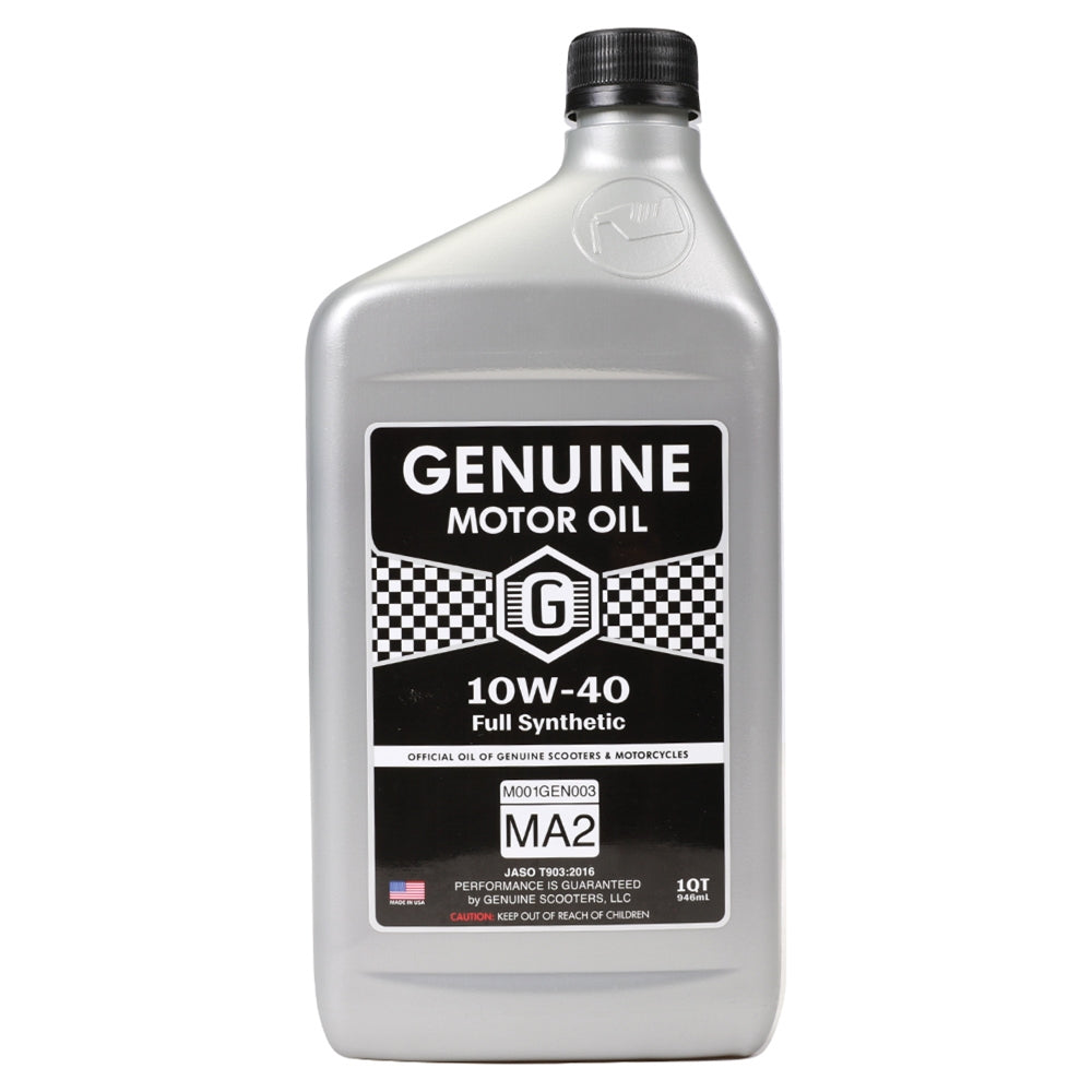 Genuine Motor Oil: 10W-40 JASO MA-2 Engine Oil; 1 Quart