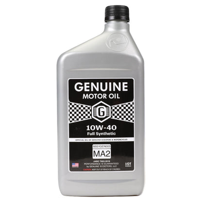 Genuine Motor Oil: 10W-40 JASO MA-2 Engine Oil; 1 Quart