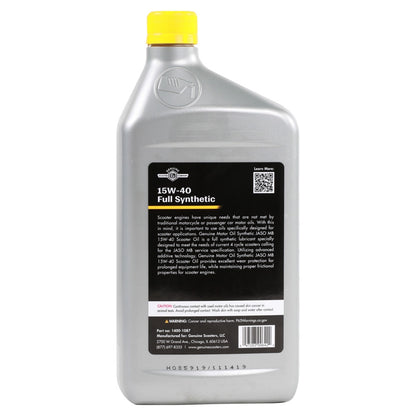 Genuine Motor Oil: 15W-40 JASO MB Engine Oil; 1 Quart