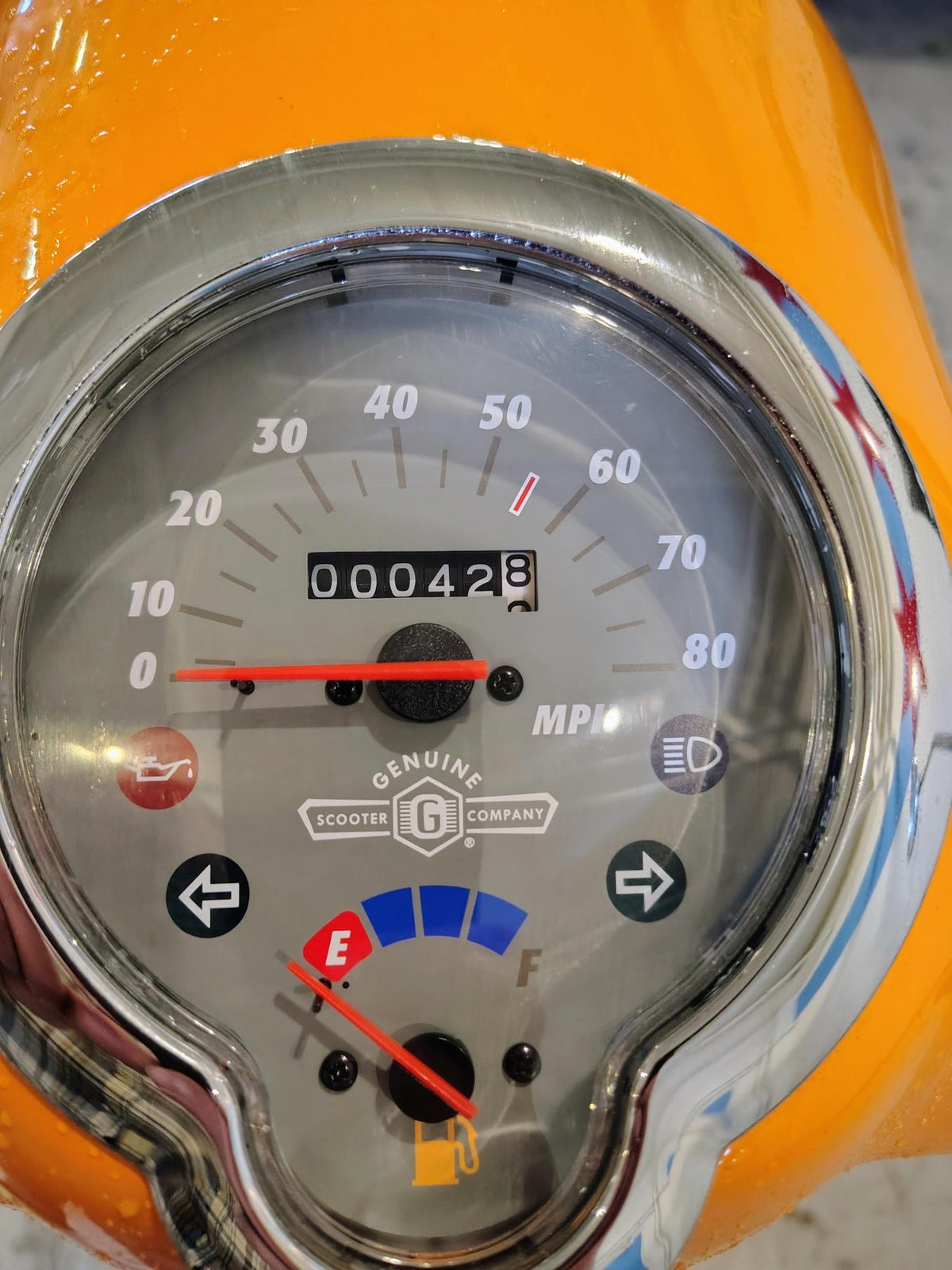 Genuine Buddy 50 odometer showing approximately 42 miles